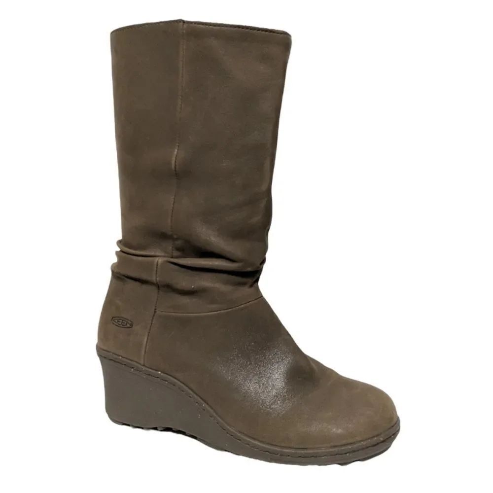 KEEN Kate Slouch Forest Night Leather Wedge Boots 9